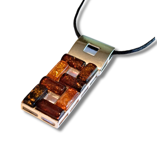 HW-2584 Pendant Square Two Amber Sq/1 Silver Sq $100 at Hunter Wolff Gallery